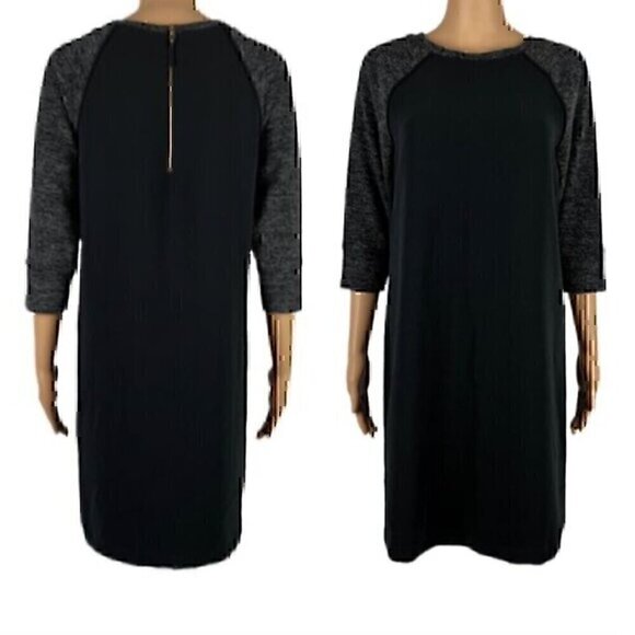ANN TAYLOR LOFT Raglan Sleeve Colorblock Shift Dress Black Marled 3/4 Sleeve 12 - Picture 1 of 13